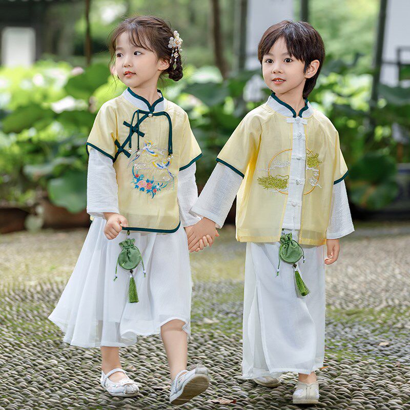 速发汉服春秋亲生装中国风唐装小学风古子班服幼儿国学中秋国庆演