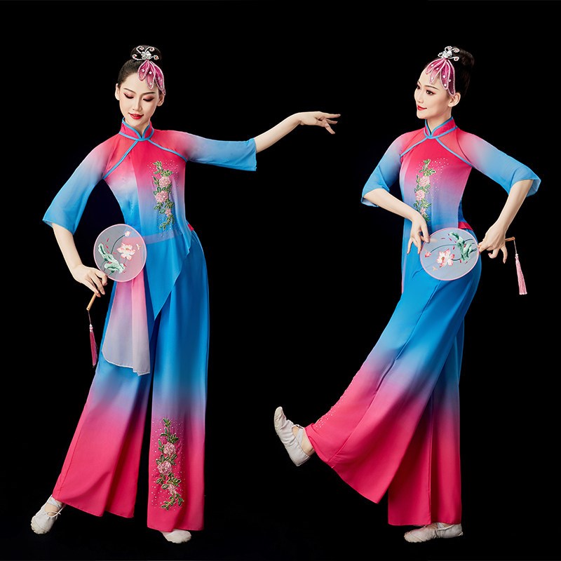 速发胶州秧歌服演出服中国风古典舞蹈服装飘逸舞老年中族扇子民套