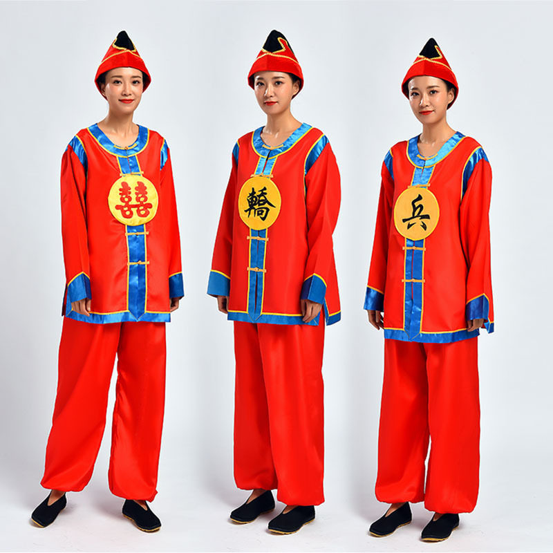 速发演出抬花轿轿夫服衣装成鼓服舞龙舞狮锣人表演迎亲腰鼓兵服