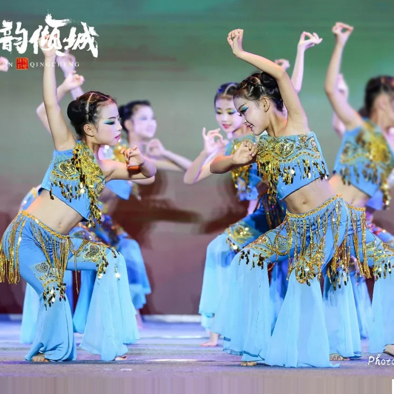 速发新款敦煌飞天舞蹈演出服六一儿童古典肚皮舞蹈表演儿少服傣族