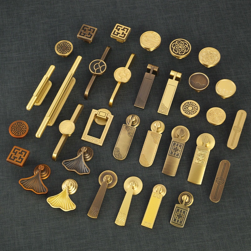 新中式抽屉拉手黄铜柜门橱柜吊环吊坠门把手衣柜古铜色拉手