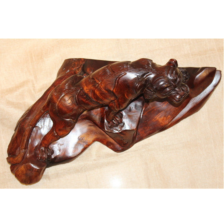 实木手工木雕老虎生肖根雕下山虎动物雕刻老虎猛虎摆件木工