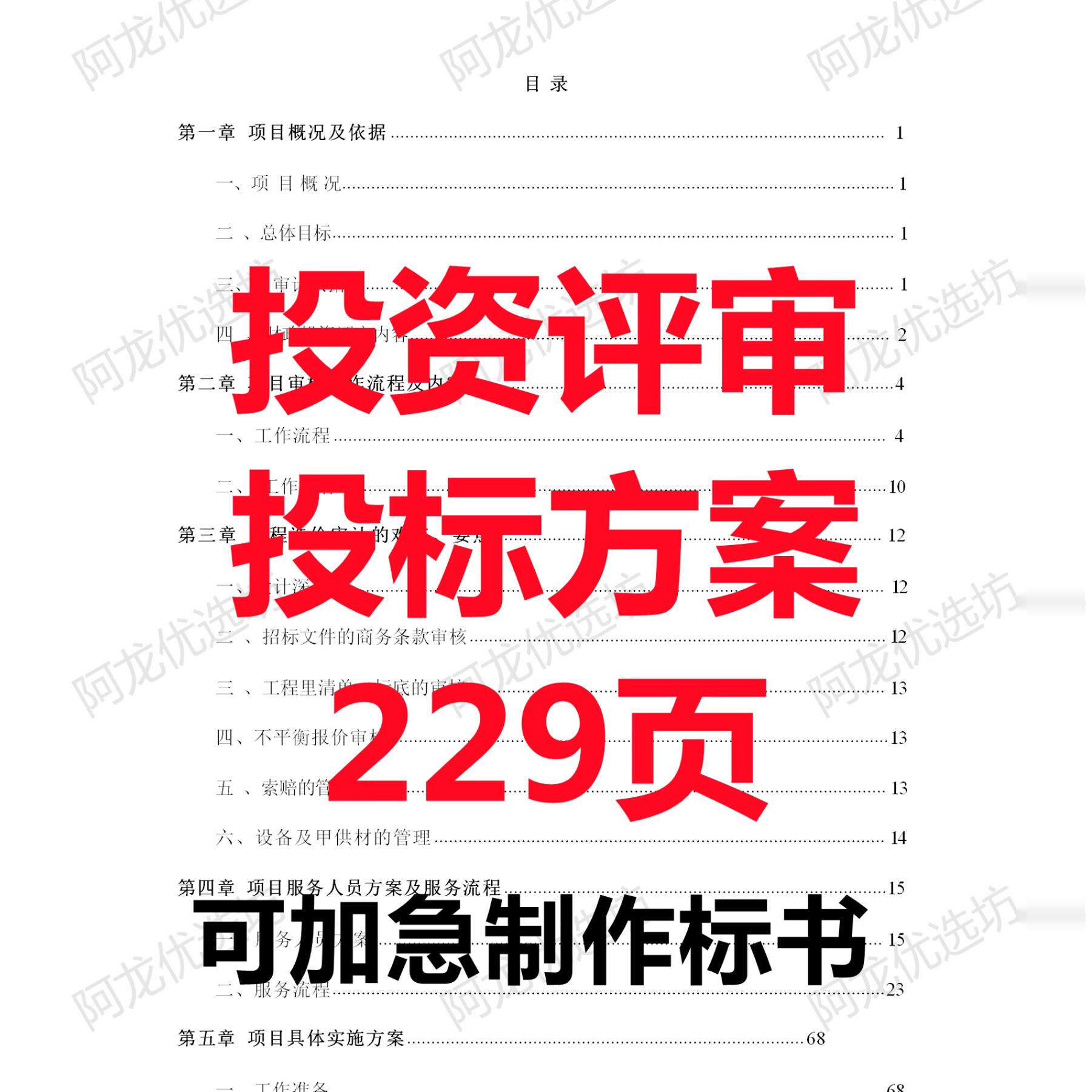 财政投资预算评审项目投标服务方案范本招标控制价结算审核标书