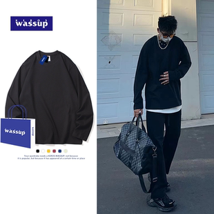 全棉男长袖t恤美式修身复古重磅秋装体恤纯棉打底衫简约内搭上衣