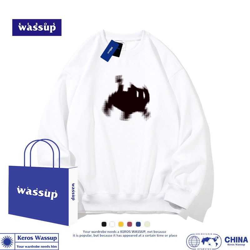 WASSUP正品男士圆领卫衣秋冬新款长袖t恤高档不起球休闲纯色上衣