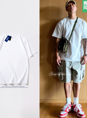 买一送一美式重磅纯棉白色男t恤内搭短袖女情侣体恤黑色打底上衣