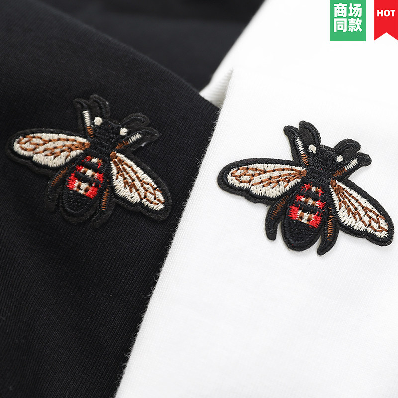 小蜜蜂刺绣美式重磅潮牌短袖T恤男夏季纯棉上衣半袖女打底衫衣服