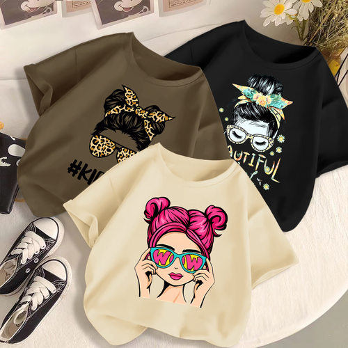 女童纯棉T恤2025新款儿童休闲宽松印花短袖女孩夏季上衣童装