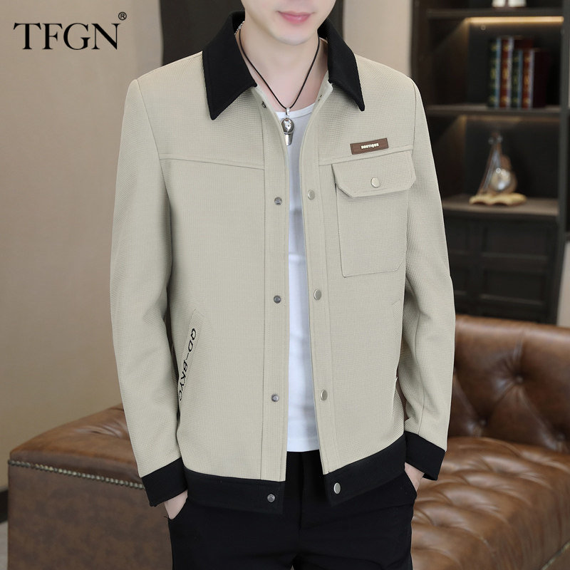 男士2026春秋季夹克外套新款个性时尚撞色翻领夹克休闲薄款男装
