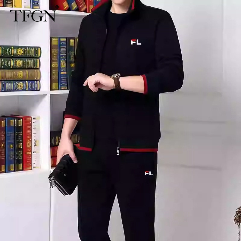 高端正品运动套装男2024秋季新款男士休闲运动套装两件套开衫直筒