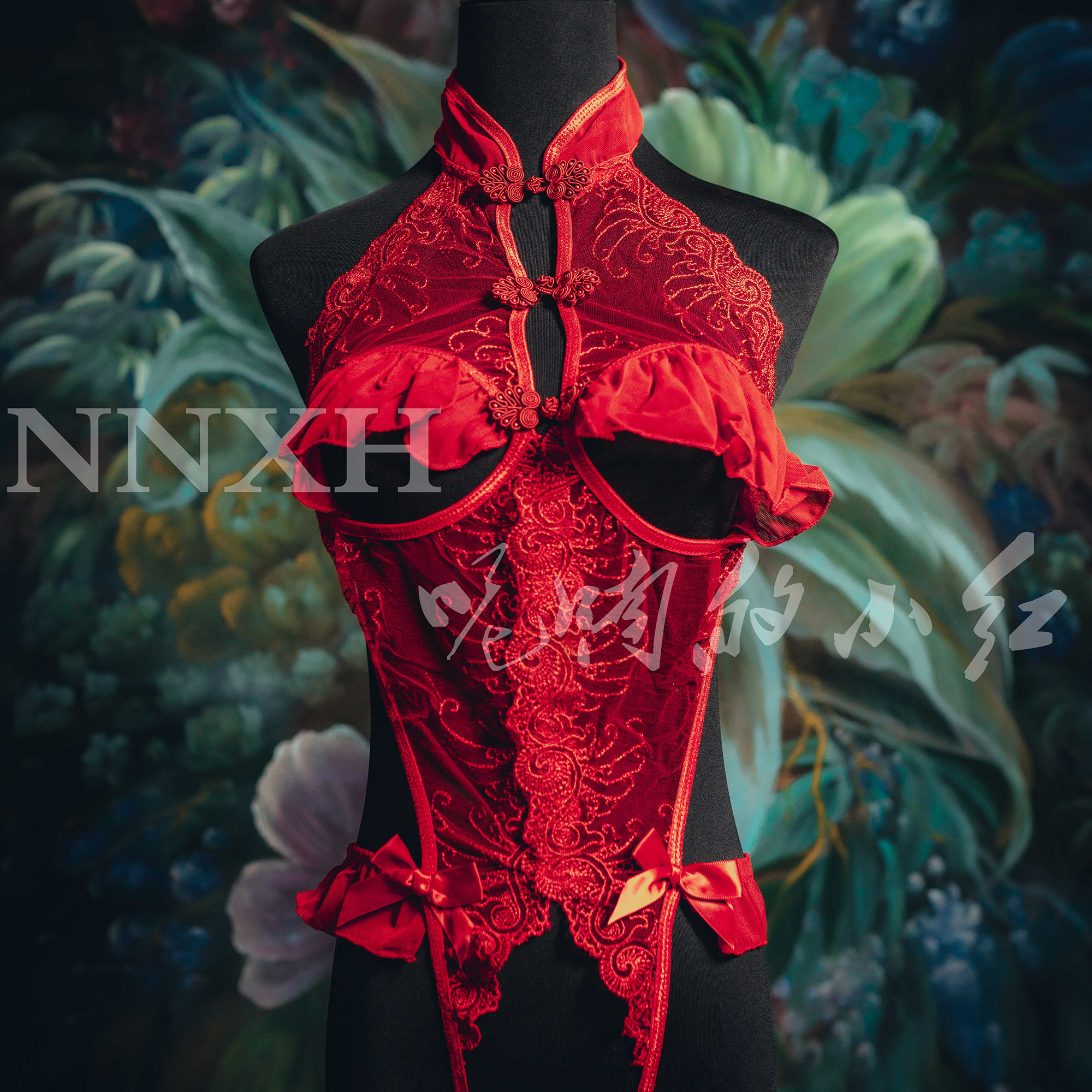 NNXH红色性感内衣蕾丝旗袍