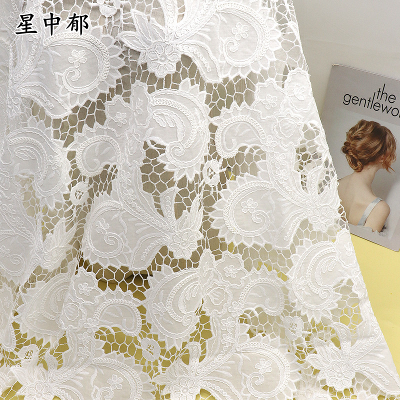纯白色镂空绳绣面料服装布料