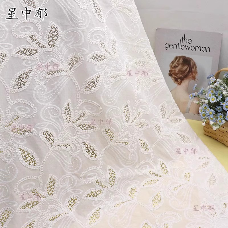 棉布绣花精致花型女装连衣裙童装高端服装面料服饰用料