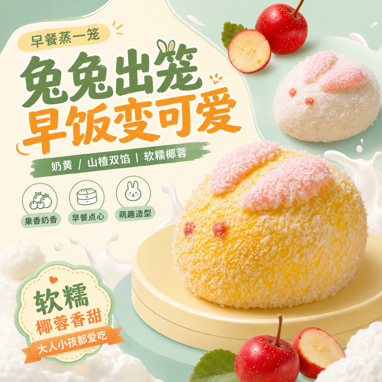 雪兔包奶黄山楂双拼口味儿童点心