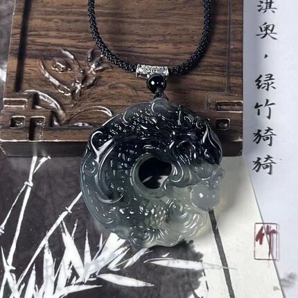 新中式鱼化龙渐变色平安扣吊坠古风水墨龙凤项链男女布艺情侣