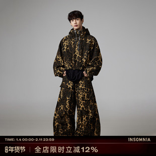 INSOMNIA 春秋季新款原创自制豹纹短款立领连帽chic夹克工装套装
