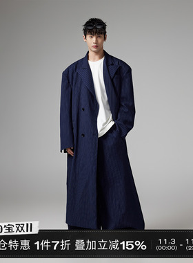 INSOMNIA失眠者 【清仓】设计小众高级感纯色条纹长款廓形大衣男