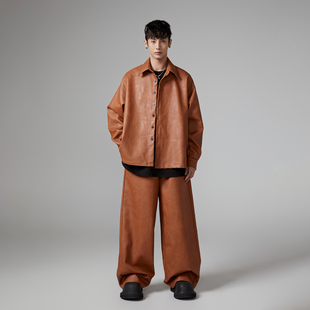 男女款 INSOMNIA失眠者 原创设计宽松oversize高级感翻领皮衣套装