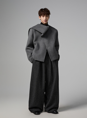 INSOMNIA失眠者原创自制高级感设计立体层次披肩羊毛混纺夹克外套