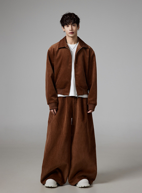 INSOMNIA失眠者 秋冬季美式复古灯芯绒宽松翻领阔腿休闲运动套装