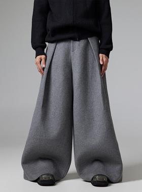 INSOMNIA失眠者 秋冬季双褶弯刀羊毛宽松纯色百搭阔腿休闲长裤男