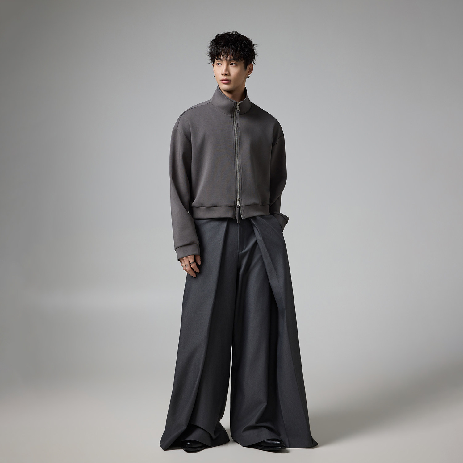 cleanfit纯色开衫弹力卫衣外套男