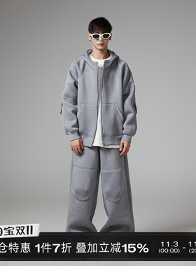 INSOMNIA失眠者 【清仓】太空棉小众重磅灰色宽松开衫卫衣套装