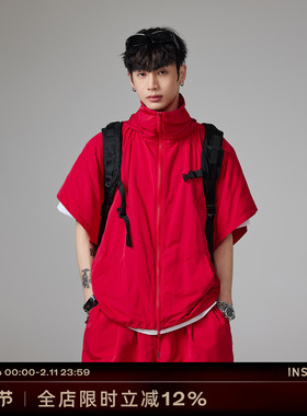 INSOMNIA失眠者 原创机能红色高级质感宽松冲锋衣休闲运动套装男