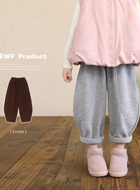 小O宝Okids童装 宝宝弯刀裤女休闲2025秋冬新款女童加绒灰色裤子