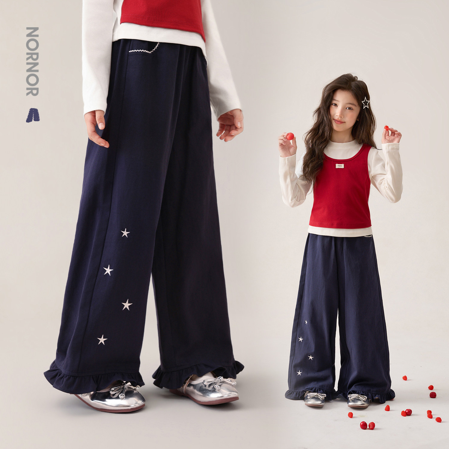 【星星裤】白色星星绣花 脚口柔美荷叶边 走动时灵动俏皮,童装/婴儿装/亲子装,裤子,淘宝优惠券,粉丝福利购,淘宝优惠卷