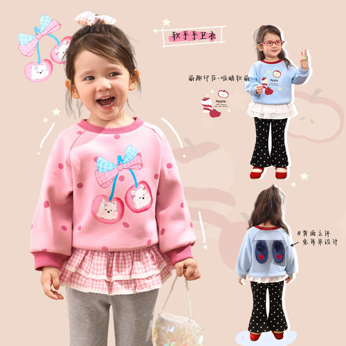 NORNOR童装女宝宝卫衣2025冬季新款保暖加绒婴儿洋气卡通可爱上衣 - 封面