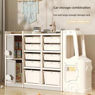 玩具绘本收纳儿童落地置物架积木塑料收纳柜小汽车杂物整理筐拉车