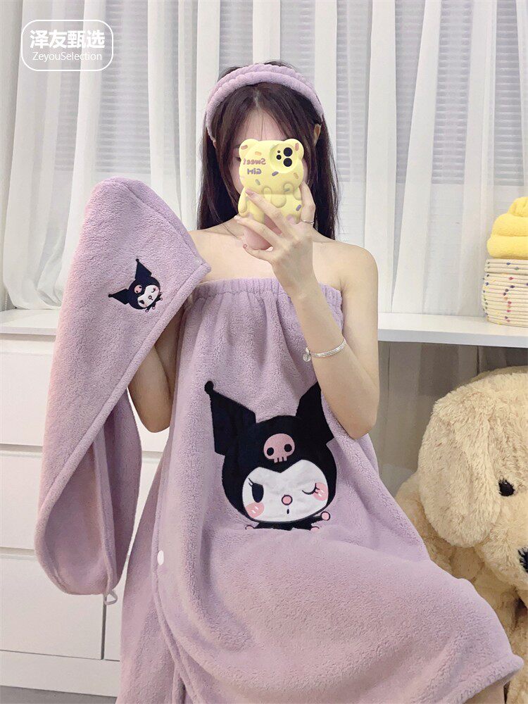 KULOMI BATH TOWELS GIRLS CAN WEAR ABSORBENT BATHROBES DRY HAIR HATS LARGE TOWELS BATHS HOUSEHOLD BATH SKIRTS SANRIO