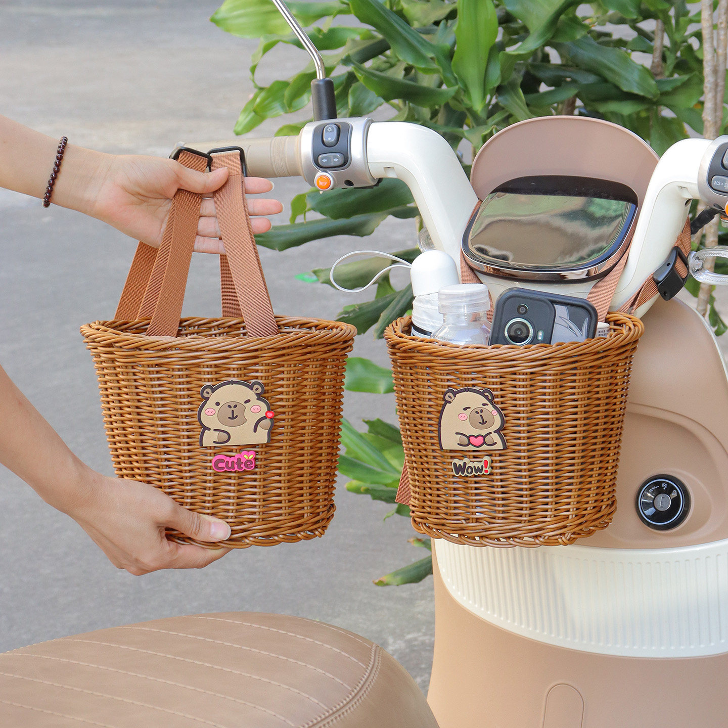 自行车电动车车筐前置编织篮子