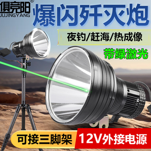 12V热成像歼灭炮绿激光LED三档遥控爆闪户外赶海可接三脚架钓鱼灯