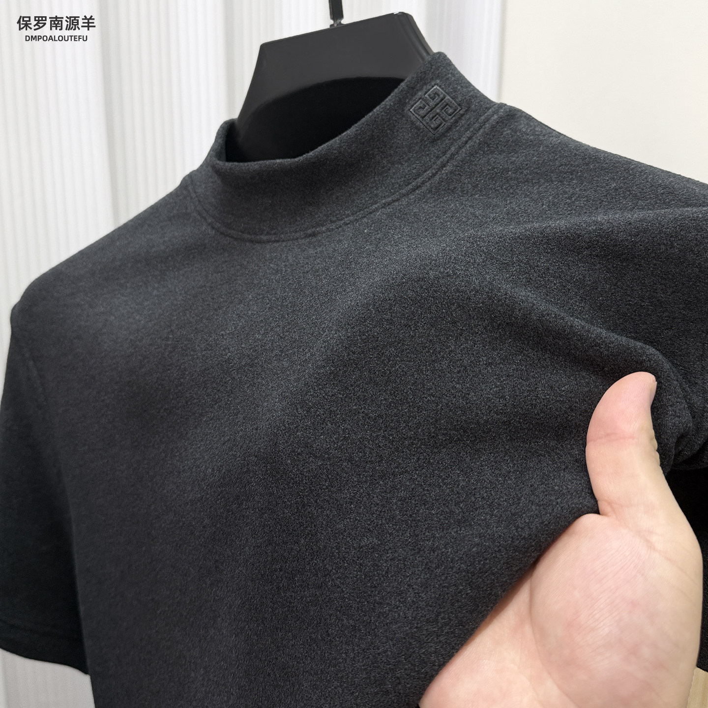 保罗双面德绒半高领短袖T恤男青年秋冬加厚保暖衣内搭半袖打底衫