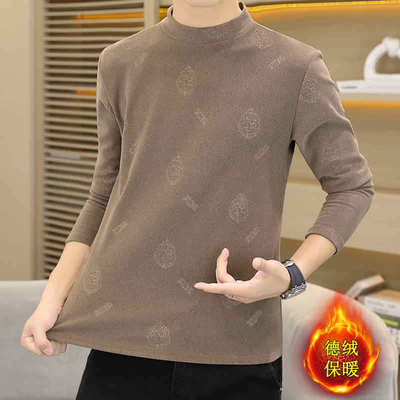 双面德绒男士保暖内衣上衣单件冬季校服内搭中领打底衫青少年秋衣