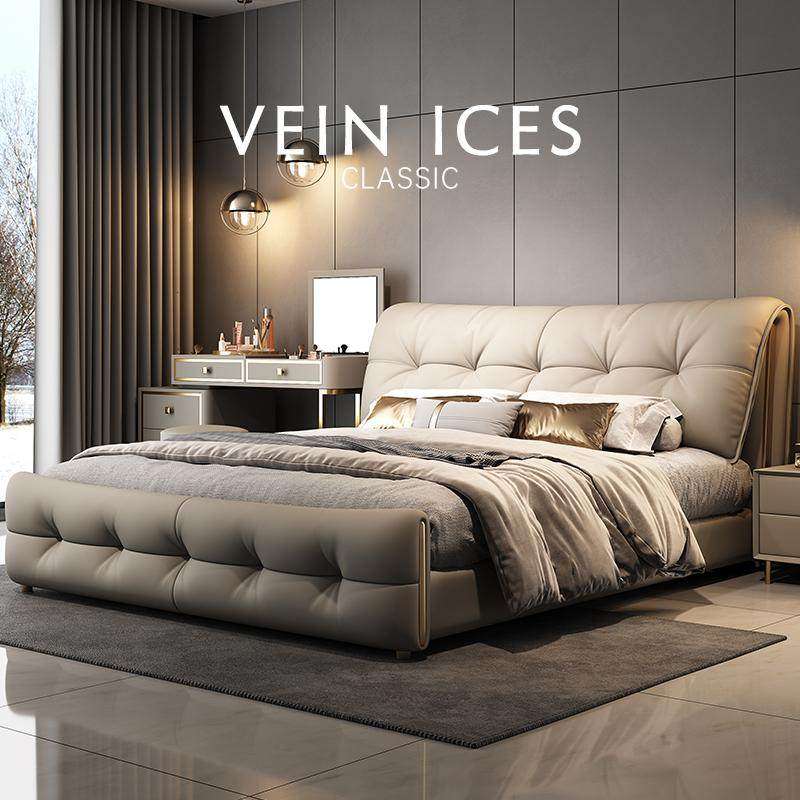 意式轻奢主卧真皮床奶油轻奢家用小户型1.8米高端豪华床婚床简约,住宅家具,皮艺床,淘宝优惠券,粉丝福利购,淘宝优惠卷