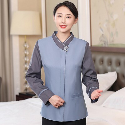 速发酒店工作服秋冬装楼层清洁保洁服长袖宾馆客房服务员工装PA制
