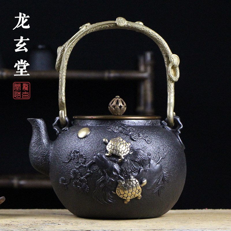 速发铁壶龟鹤工艺无涂层铸铁壶南部纯手工鎏金铁茶壶功夫茶具