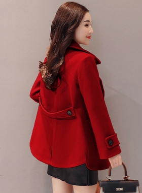 速发红色毛春外套士呢秋20端5新款小个子高2短款毛呢大衣