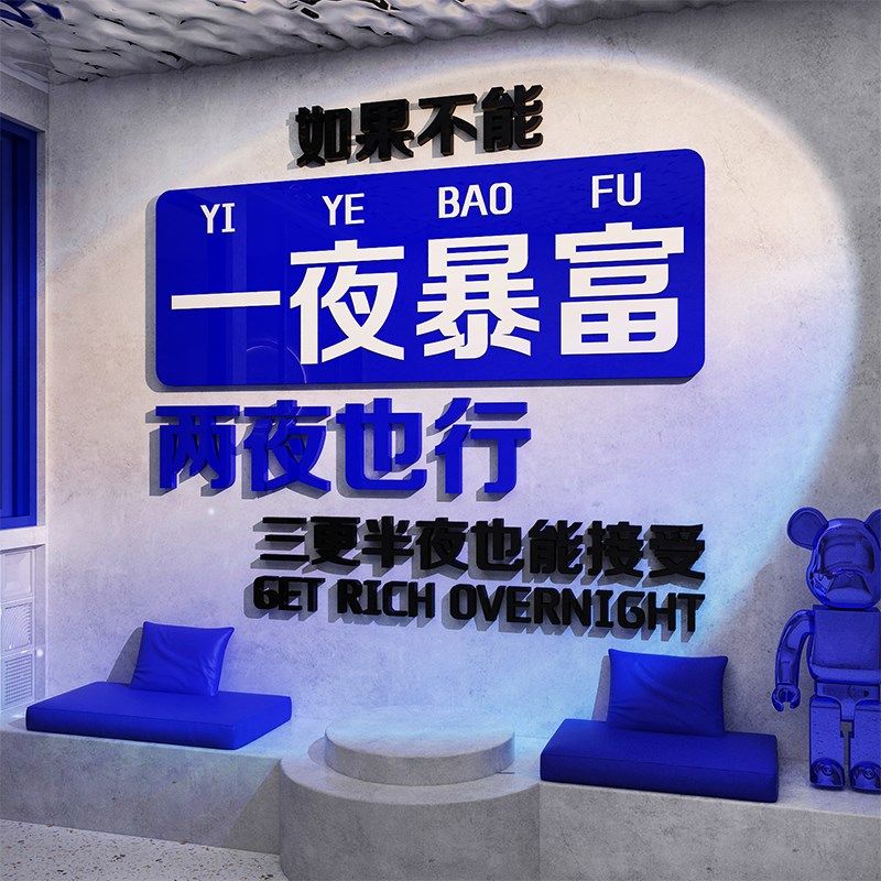 速发打卡拍照区莱置室布造背景奶茶店墙壁面咖啡装饰克外因蓝摆件