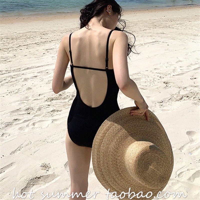 速发复SUMR  古cH简约小众纯黑色吊带露背性感连体