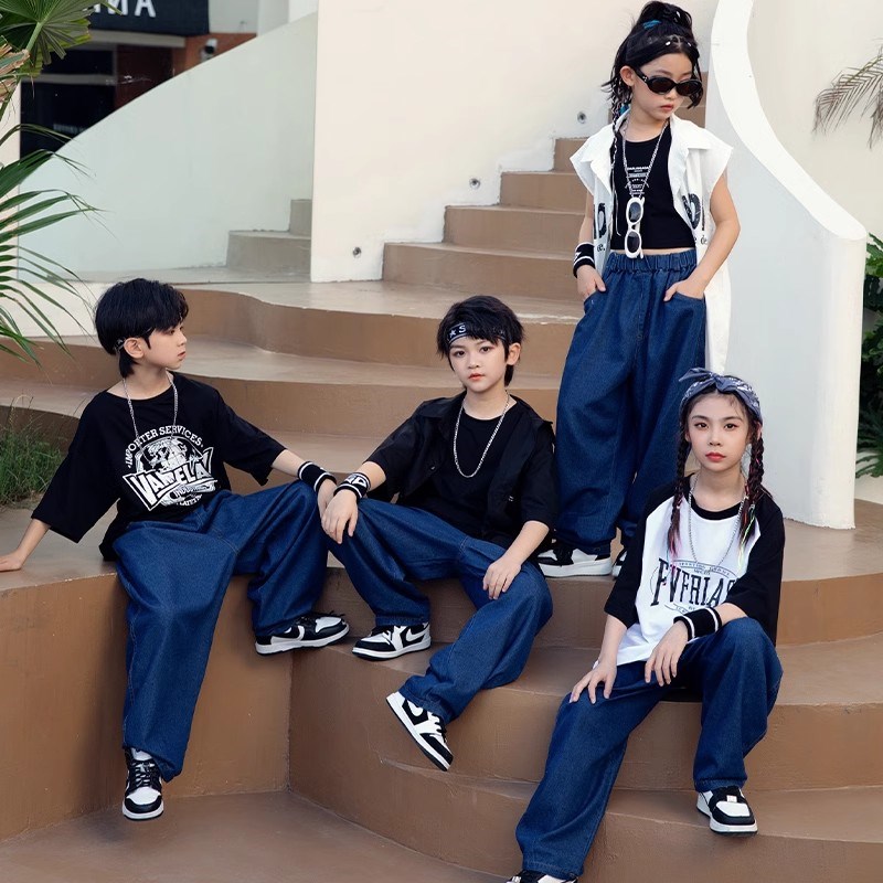 速发少儿街舞潮服hiphop嘻哈男装宽松演出服牛孩孩套仔裤爵士表演