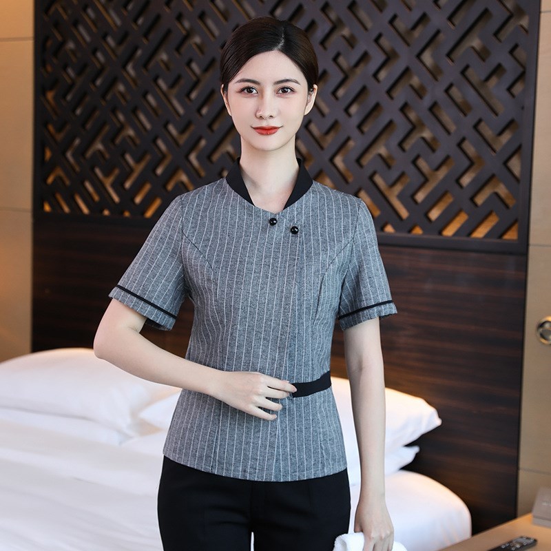速发亚麻保洁服夏装透气宾馆客房服务员清洁服银行制服物业工作服