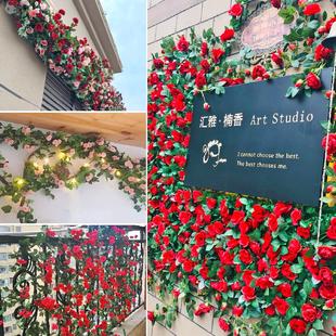 饰缠绕遮挡塑料藤蔓植物 仿真玫瑰花藤假花藤条客厅暖气空调管道装