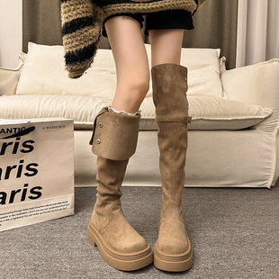 百搭骑士时装 时尚 靴 新款 翻折两穿增高显瘦高筒靴子女2025年秋冬季