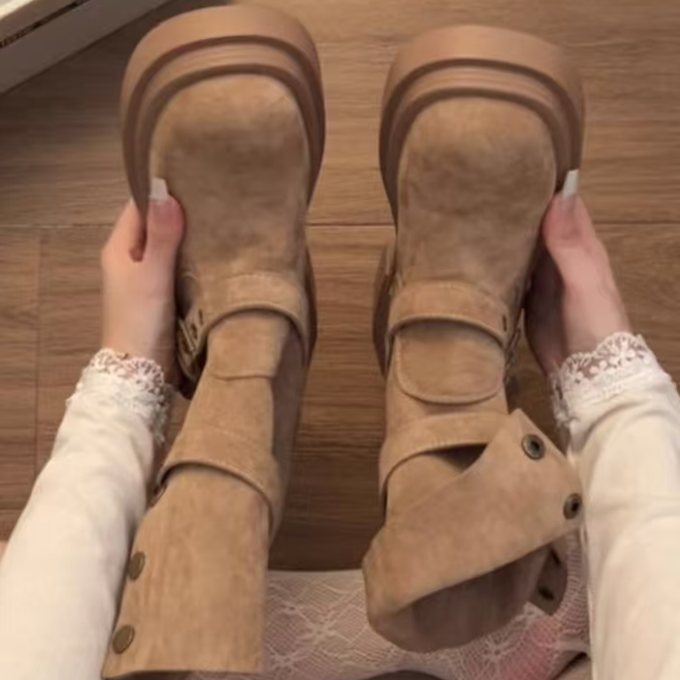 小个子增高厚底短靴女2025年春季新款复古时尚百搭显瘦马丁短靴子,女鞋,时装靴,淘宝优惠券,粉丝福利购,淘宝优惠卷