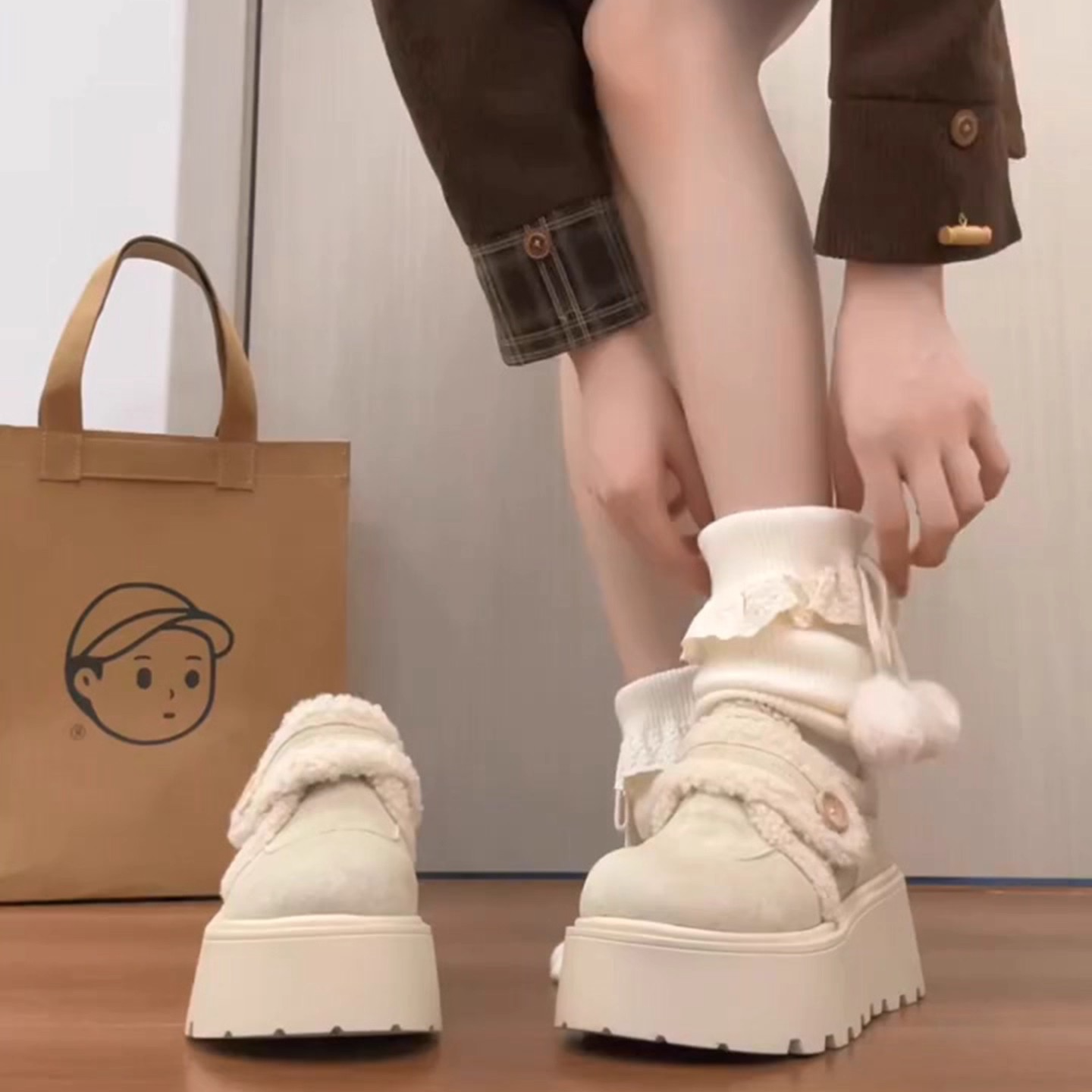 魔术贴厚底增高勃肯鞋