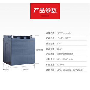 铅酸免维护12V38AH 松下蓄电池 阀控式 照明门禁消防 P1238ST